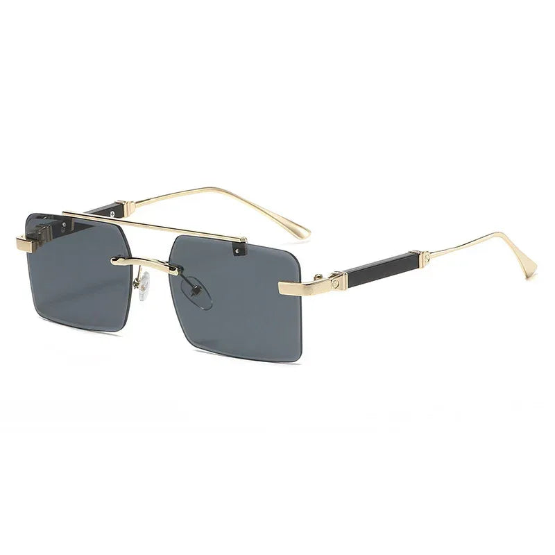 Frameless Trimming Double Beam Square Sunglasses - Viexta