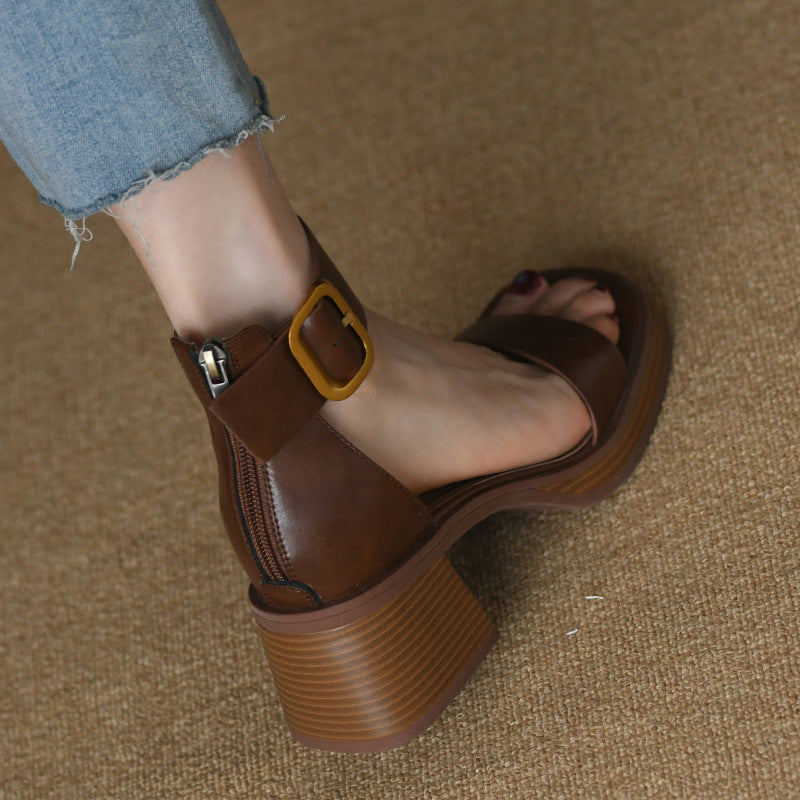 British Retro Strap Chunky Heel