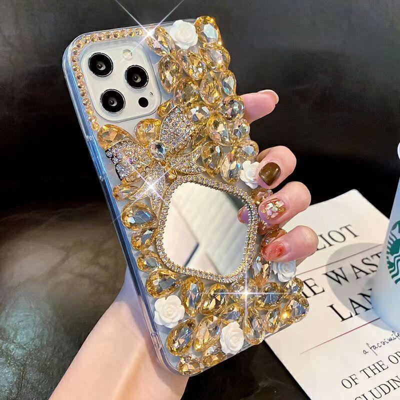 Rhinestone Mirror Diamond Bow iPhone Case - Viexta