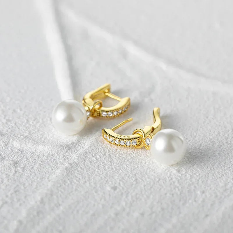 Elegant S925 Sterling Silver U-shaped Pearl Earrings - Viexta