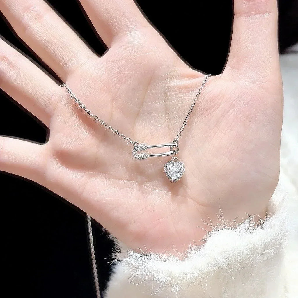 Heart Zircon Clip Necklace - Viexta