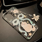 Glitter iPhone Case With Bow And Cat Charm Lanyard