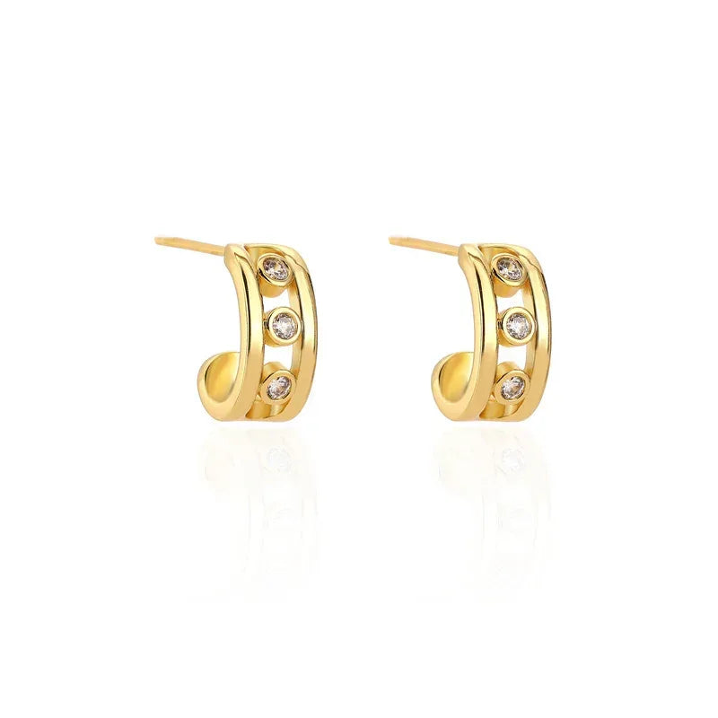 Hexagon Zircon-embedded Earrings - Viexta