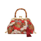 Retro Embroidered Clutch Red-crowned Crane Handbag - Viexta