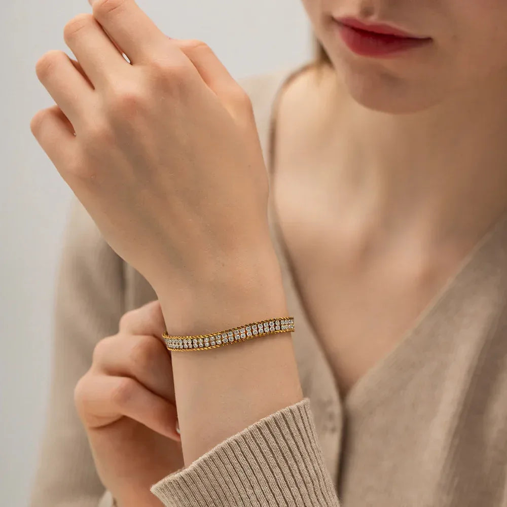 18k-gold-double-layer-white-zircon-bracelet - Viexta
