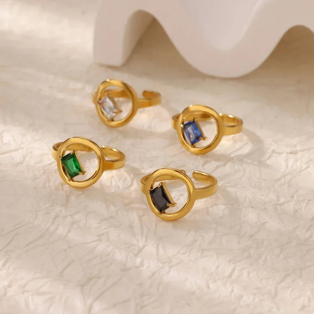 18K Gold Stainless Steel Open-end Zircon Ring - Viexta