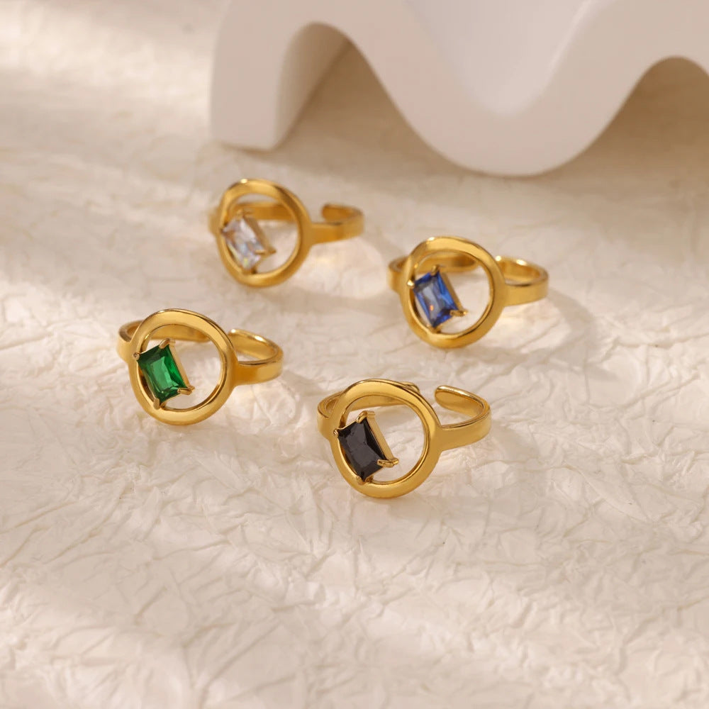 18K Gold Stainless Steel Open-end Zircon Ring