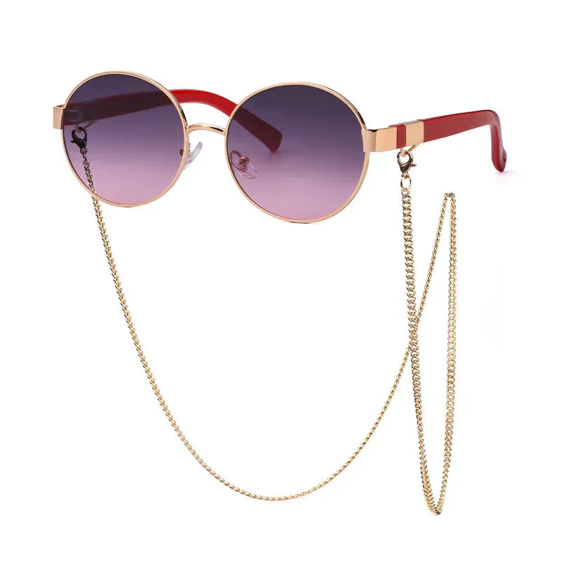 Small Round Frame Sunglasses With Chain - Viexta