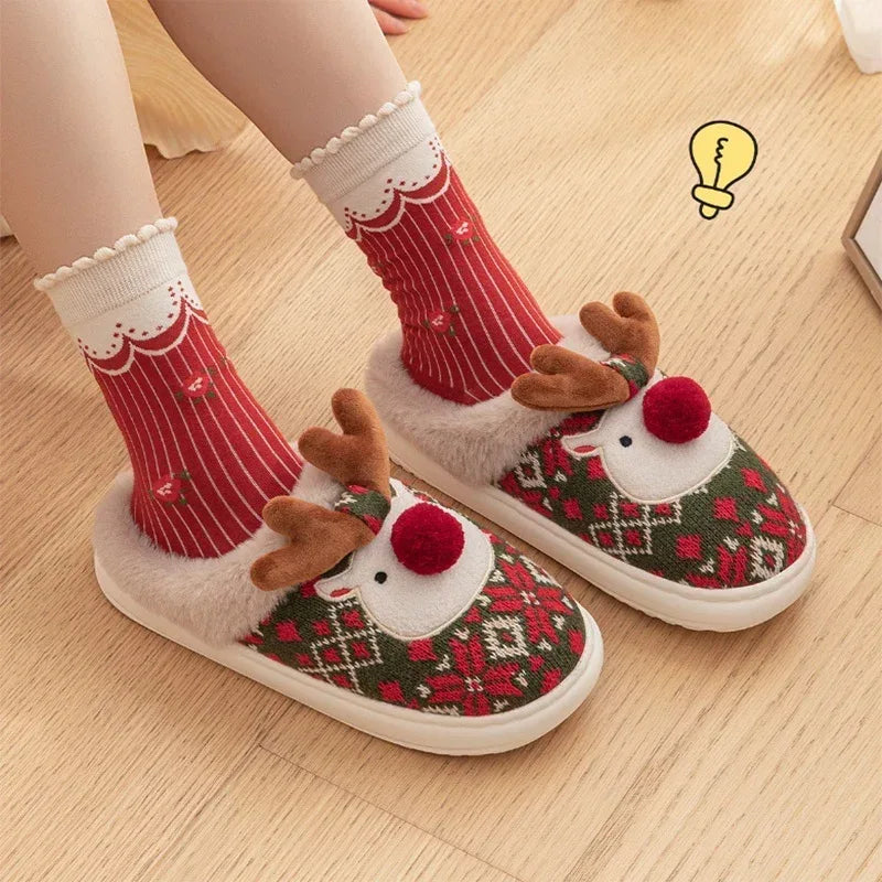 Christmas Elk Plush Slippers - Viexta