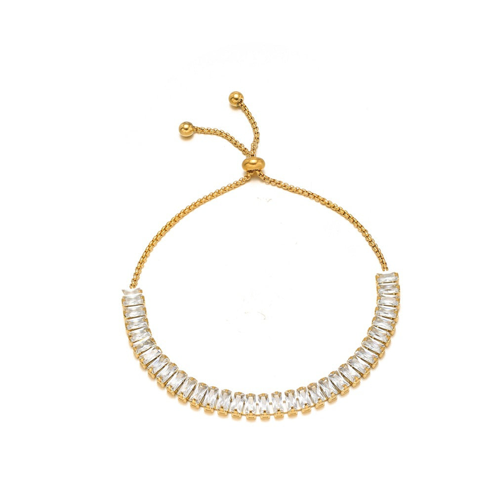 Zircon-studded Chain Pearl Bracelet