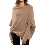 Loose Bat Sleeve Sweater Tops Simple Casual Fashion Versatile Solid Color Round Neck Sweater For Women - Viexta