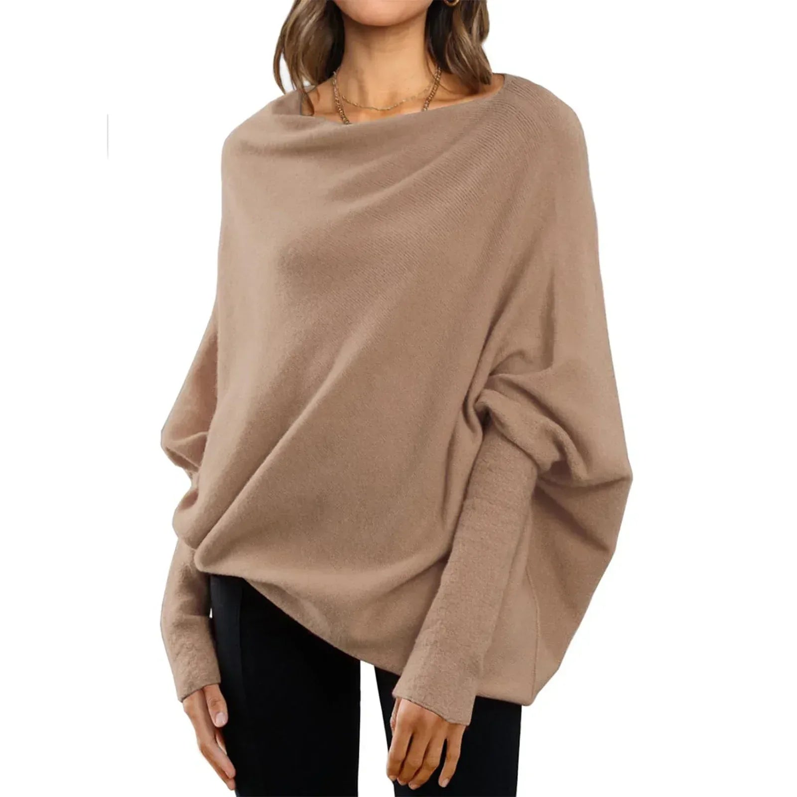 Loose Bat Sleeve Sweater Tops Simple Casual Fashion Versatile Solid Color Round Neck Sweater For Women - Viexta