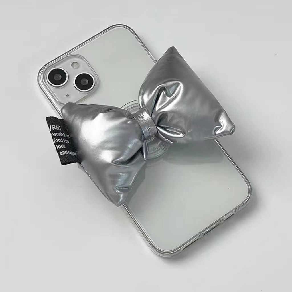 transparent-soft-shell-silver-bow-down-stand-iphone-case - Viexta