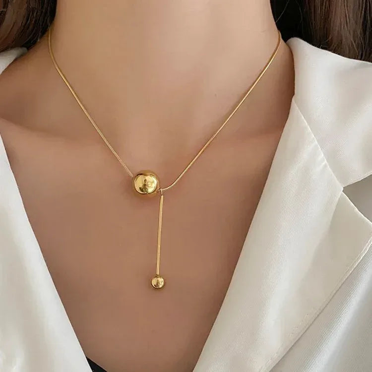 gold-ball-titanium-steel-necklace - Viexta