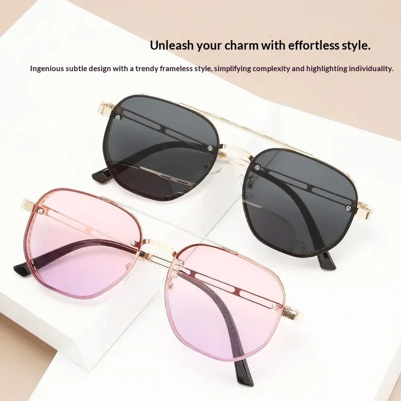 Retro Double-bridge Hollow-out Metal Sunglasses - Viexta