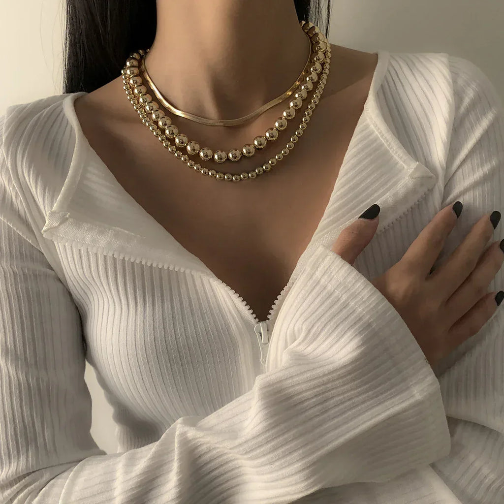 womens-beaded-metal-multi-layer-necklace - Viexta