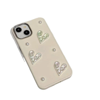 Milky White Pearl Pleated Heart Shell iPhone Case