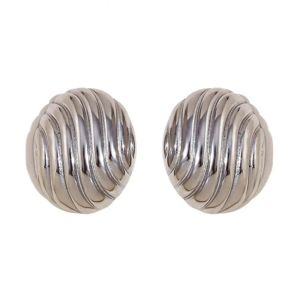 Stainless Steel Vintage Oval Streamline Stud Earrings - Viexta