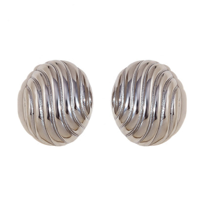 Stainless Steel Vintage Oval Streamline Stud Earrings