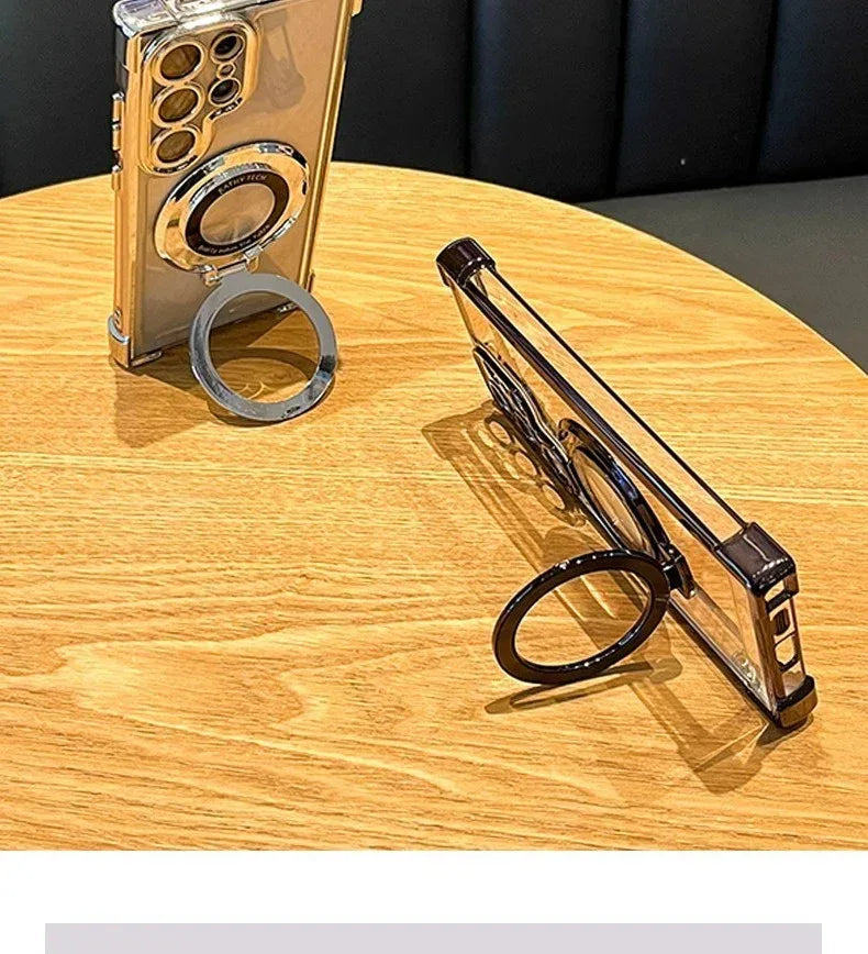 Transparent Airbag Drop-resistant Bracket Magnetic Phone Case for Samsung - Viexta