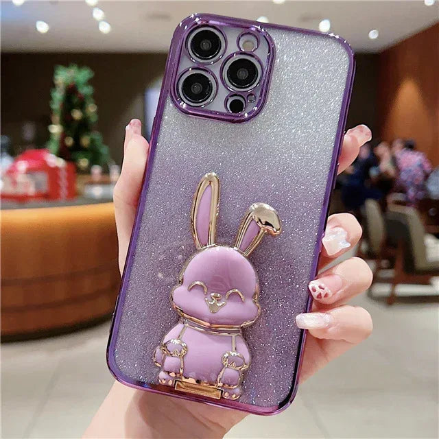 Plating Gradient Three-dimensional Rabbit iPhone Case - Viexta