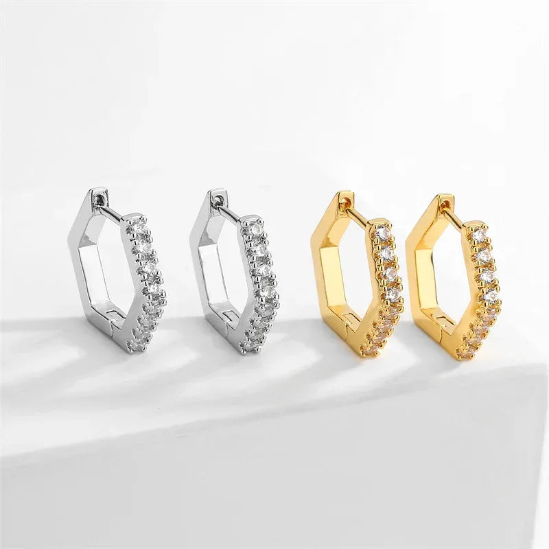 Hexagon Zircon-embedded Earrings - Viexta