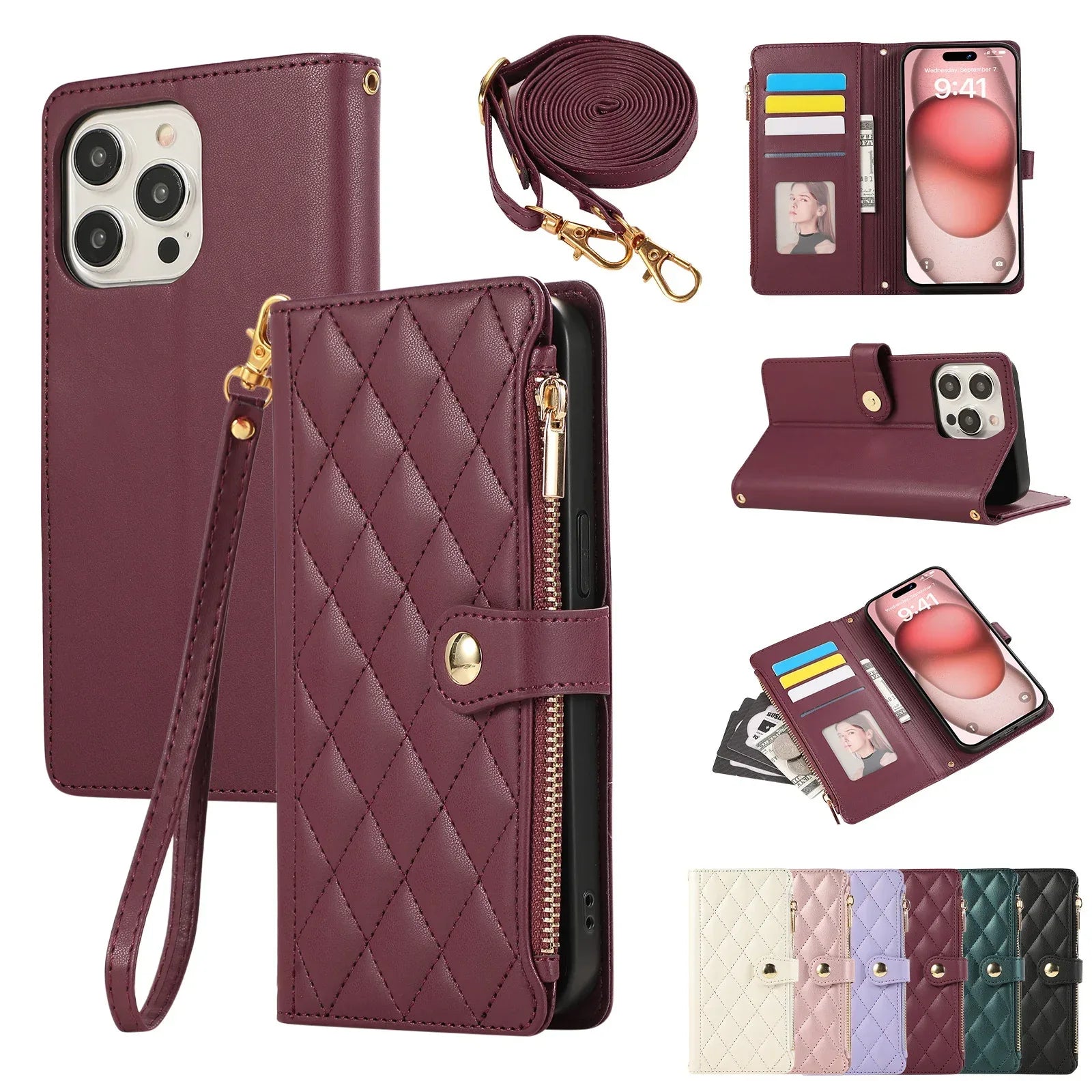 Diamond Chanel's Style Zipper Crossbody Rope iPhone Case - Viexta