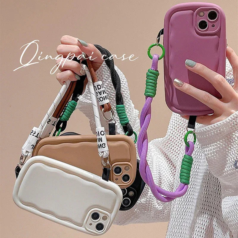 Pure Color Ribbon Wrist Lanyard iPhone Case - Viexta