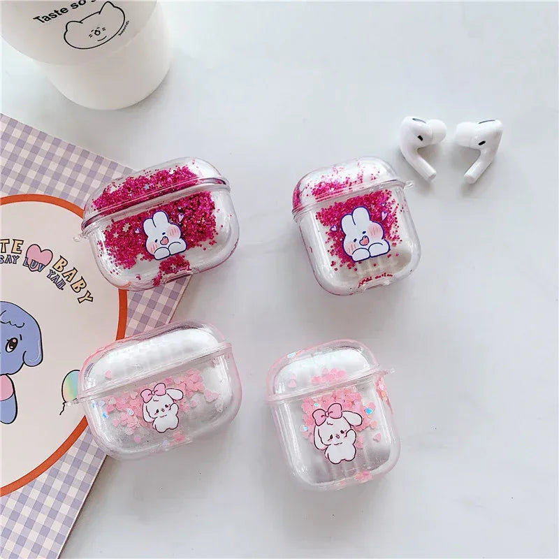 Cute Rabbit Quicksand Headphone Case Soft Shell - Viexta