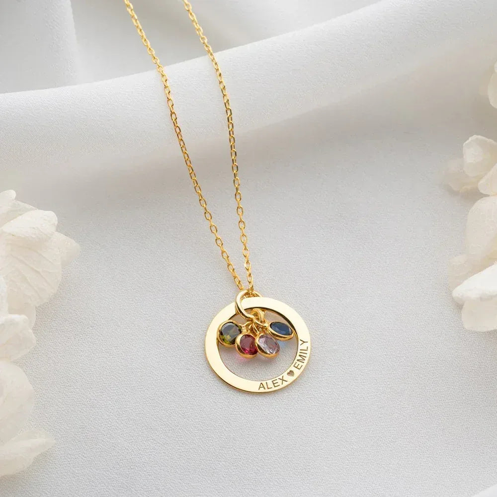 Personalized Engraved Birthstone Circle Necklace - Viexta