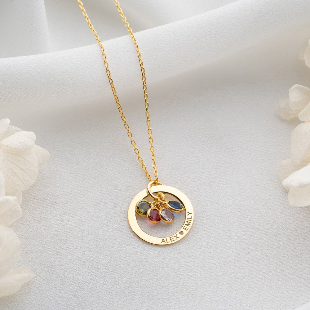 Personalized Engraved Birthstone Circle Necklace