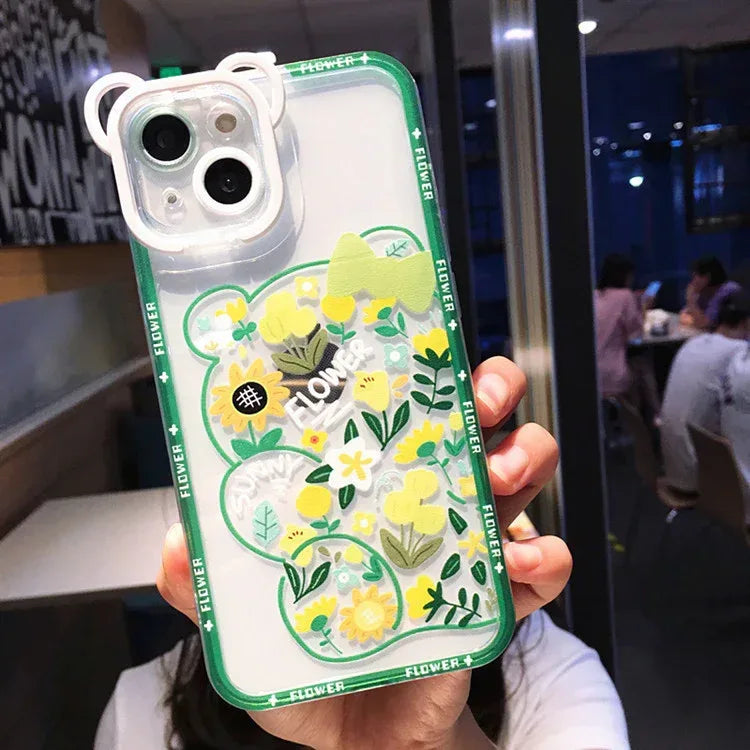Cute Cartoon Bear Flower Holder iPhone case - Viexta