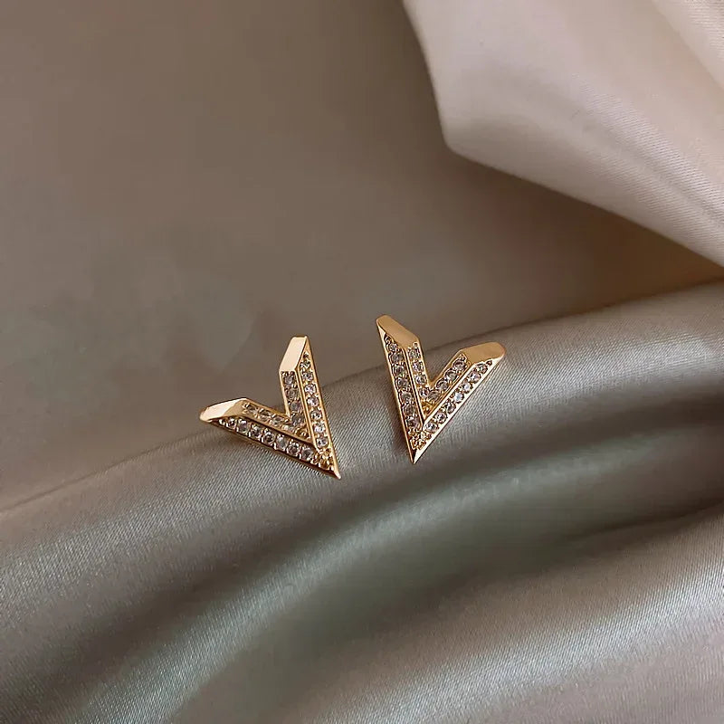 Sterling Silver V Ear Studs - Viexta