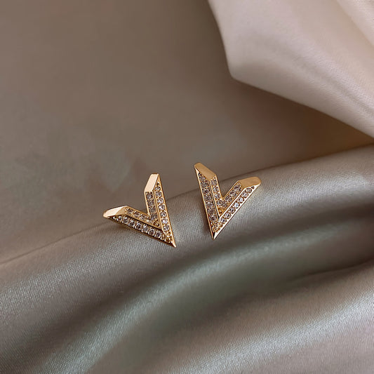 Sterling Silver V Ear Studs