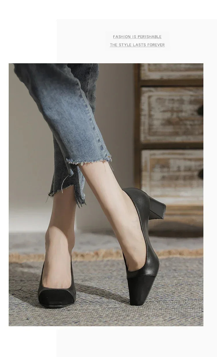 Classic Low-cut Mid Heel High Heels - Viexta
