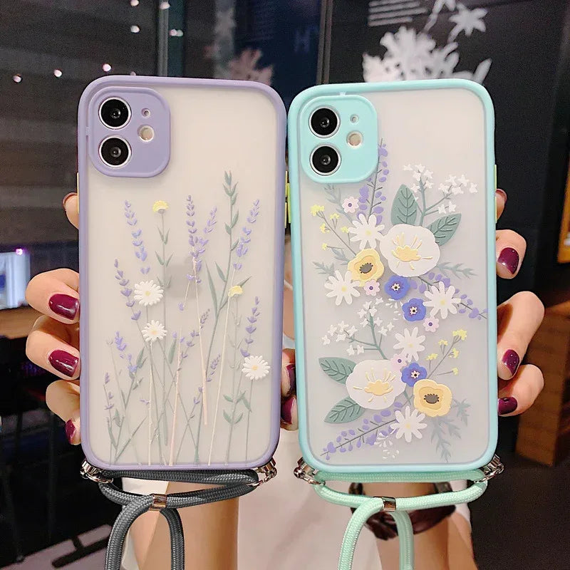 Lavender Floral Lanyard iPhone Case - Viexta