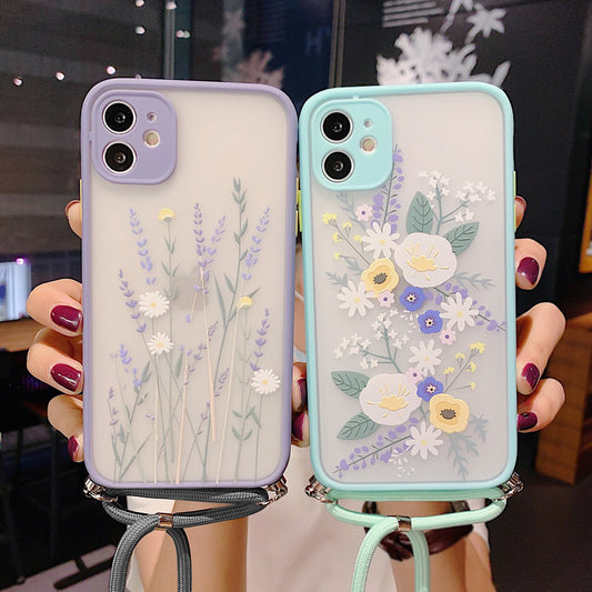 Lavender Floral Lanyard iPhone Case