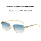 Women's Retro Cheetah Decorative Frameless Square Sunglasses - Viexta
