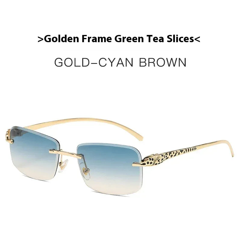 Women's Retro Cheetah Decorative Frameless Square Sunglasses - Viexta