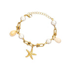 Starfish And Conch Pendant With Pearl Chain For Women - Viexta