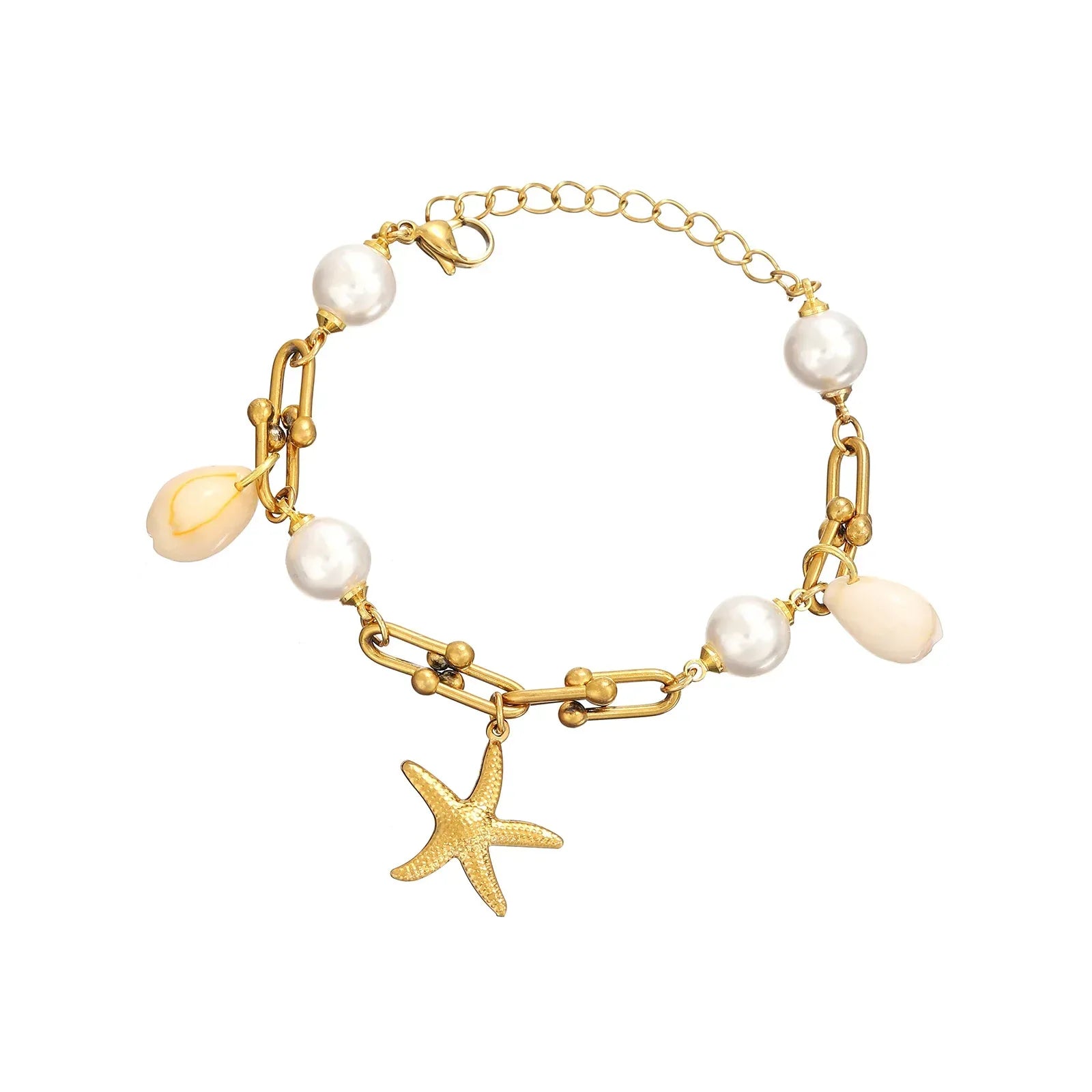 Starfish And Conch Pendant With Pearl Chain For Women - Viexta