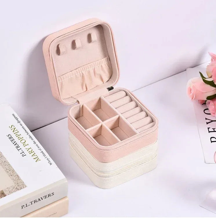 Portable Pu Leather Zipper Jewelry Storage Box - Viexta