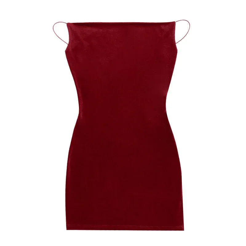 Suede Solid Color Mid-waist Dress - Viexta