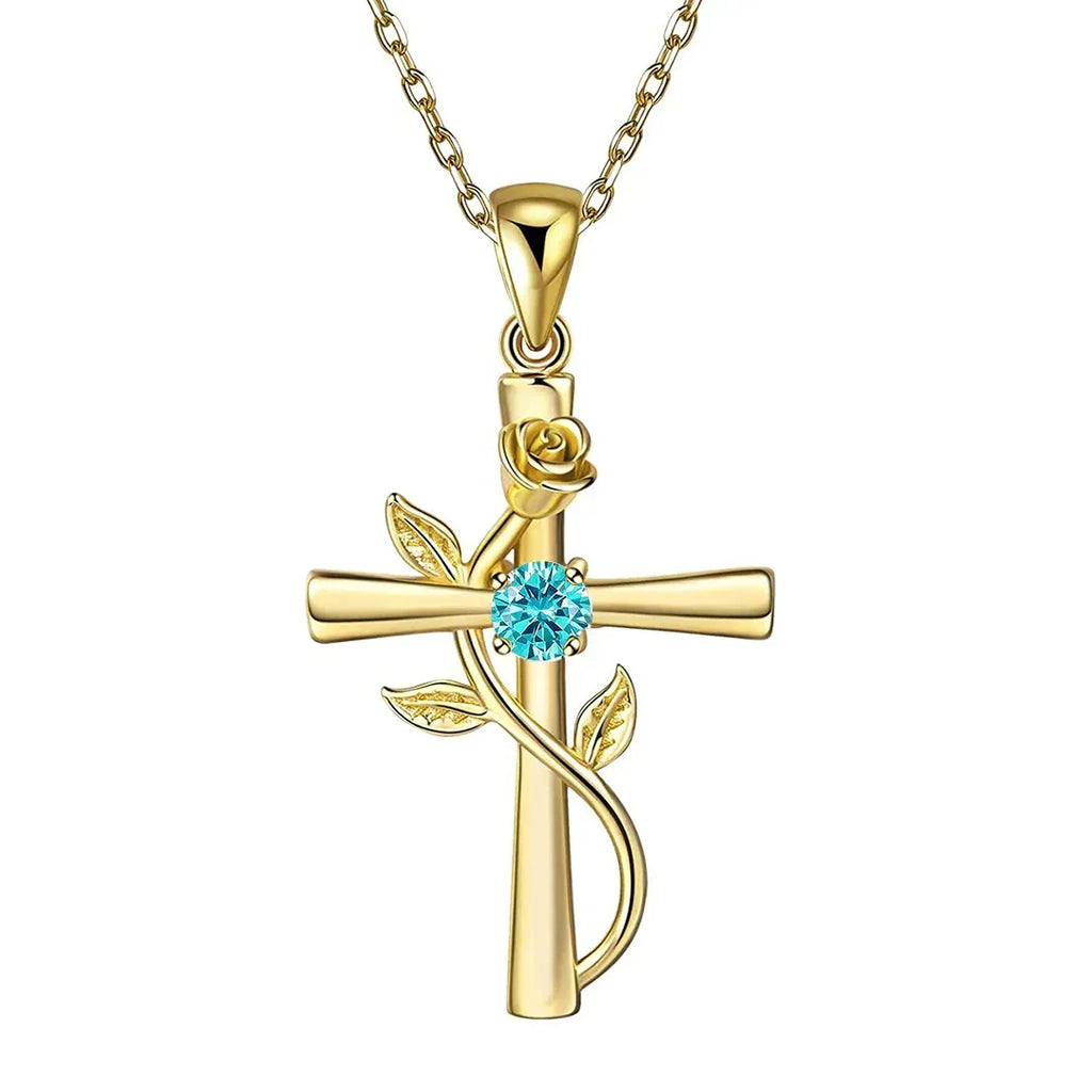 rose-cross-necklace-with-rhinestone - Viexta