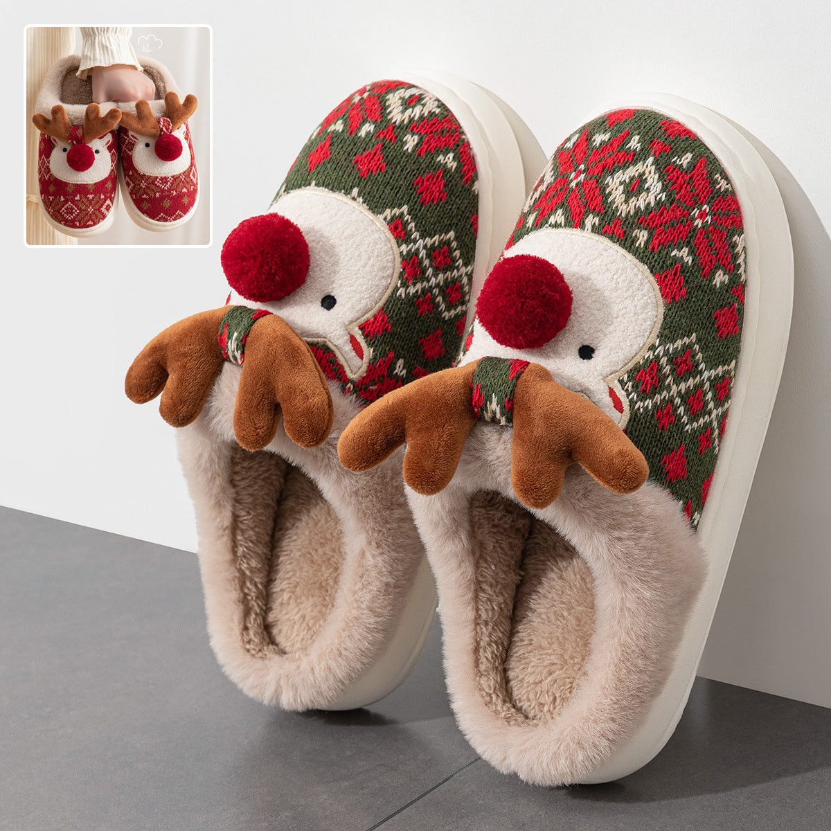 Christmas Elk Plush Slippers