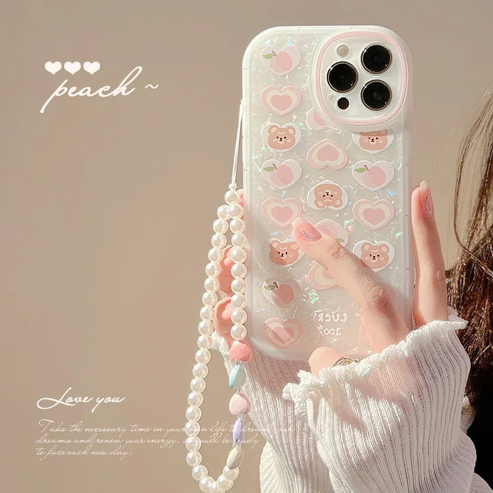 Peach Love Bear Phone Case with Charm - Viexta
