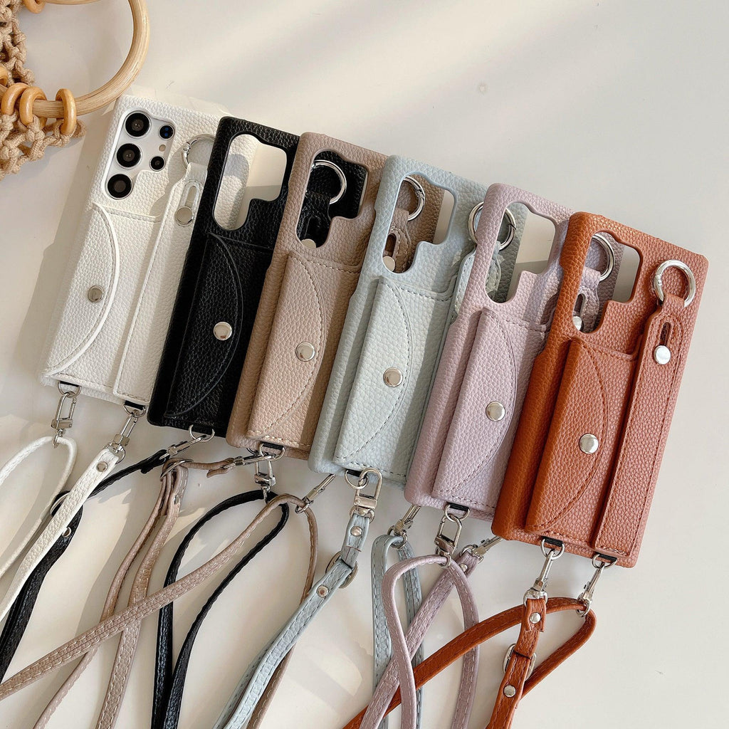 samsung-litchi-pattern-card-holder-wrist-strap-phone-case - Viexta