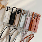 samsung-litchi-pattern-card-holder-wrist-strap-phone-case - Viexta