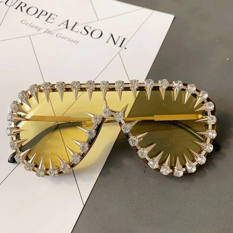 Steam Punk Diamond Oversized Sunglasses For Women Luxury - Viexta
