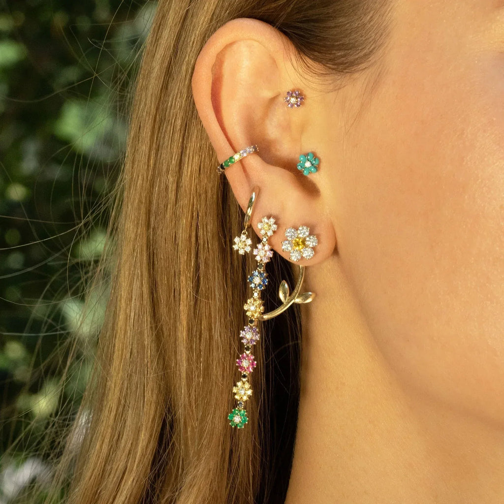18k Pastoral Retro Two-tone Flower Stud - Viexta